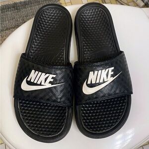 Nike Black Slide Sandals with White Logo